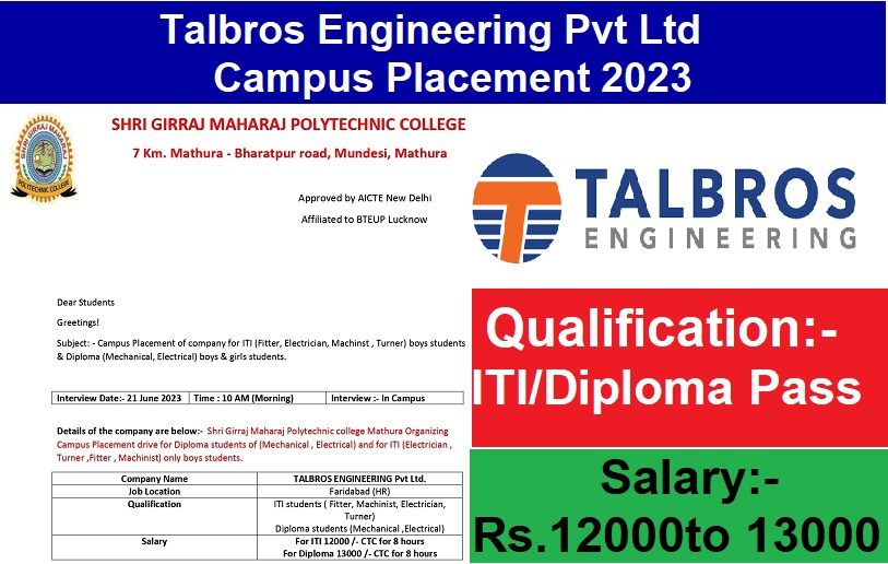 Talbros Engineering Pvt Ltd Campus Placement 2023