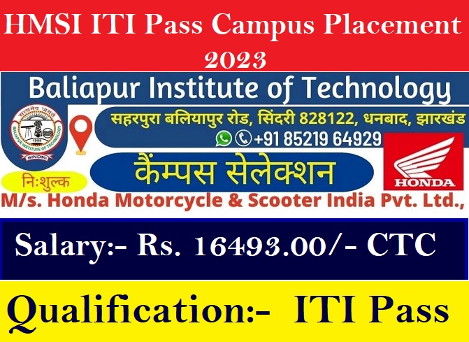 HMSI ITI Pass Campus Placement 2023