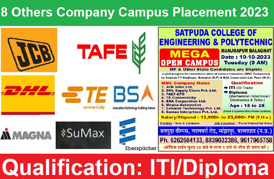 JCB India & 7 Others Company Campus Placement 2023