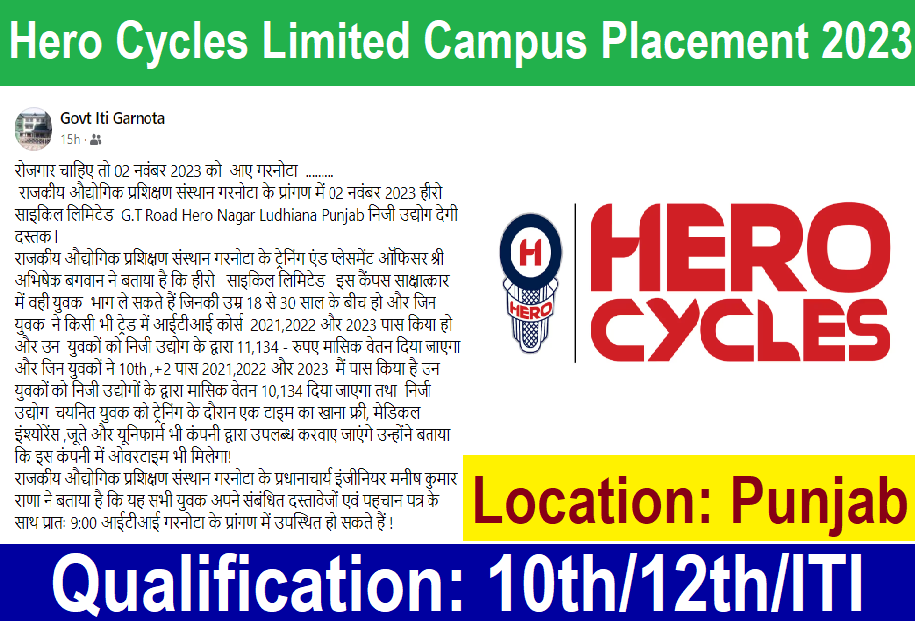 Hero Cycles Limited Campus Placement 2023